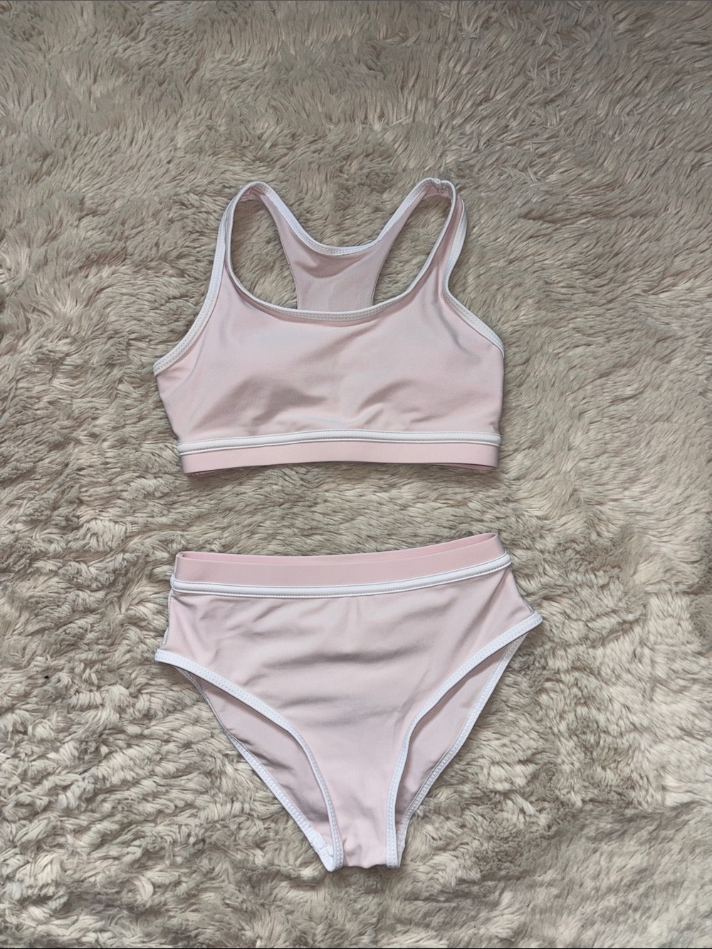 SHEIN Light Pink Racerback Bikini Set with White Trim